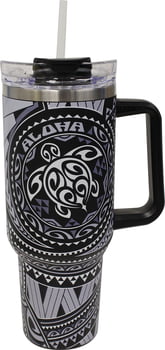 Natural HI 40 oz Tumbler w/ Handle - Tribal Honu