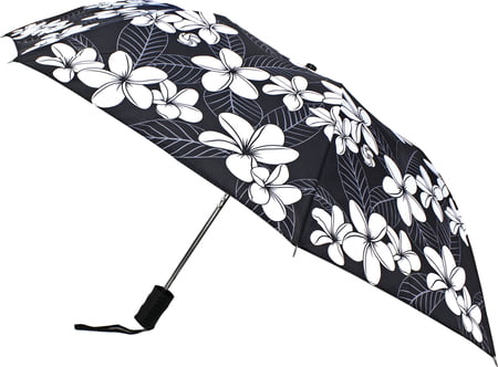 UMBRELLA 42" BLACK WITH WHITE PLUMERIA