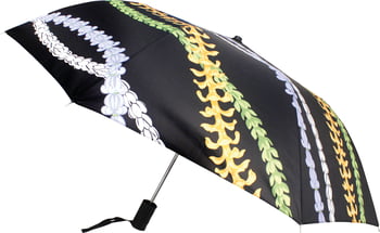 UMBRELLA 42" BLACK WITH FLORAL LEI